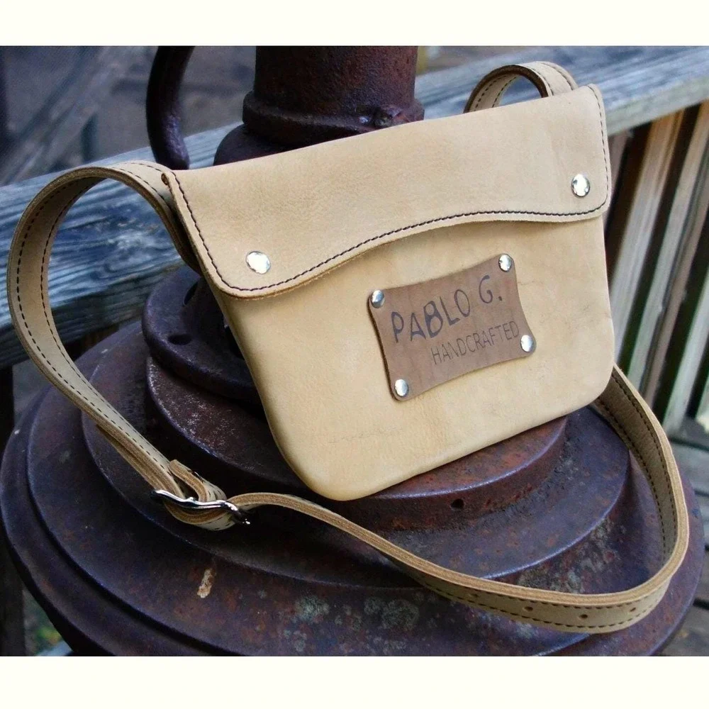Handcrafted Tan Horween Leather Crossbody Bag Purse Handbag
